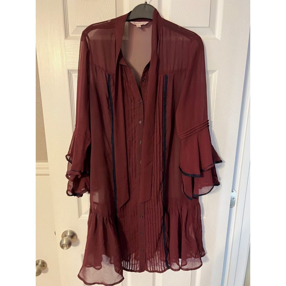 Nanette Lepore 8 Dress & Slip Maroon 3/4 Long Sleeve Whimsigoth Fairy Romantic - Picture 6 of 11